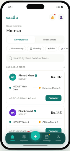 Saathi app — rides on your route